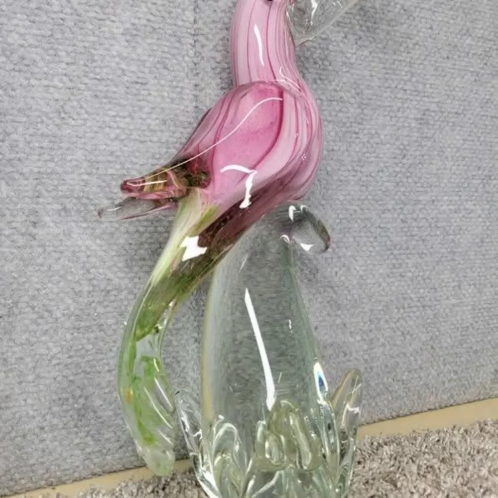 Cristalleria Ann Primrose Murano Collection Glass Murano Style Pink Toucan Bird